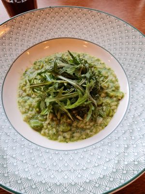 Vegan Spring Risotto: Broccoli, green beans, leeks, spinach & peas at The Cosy Club in Leicester