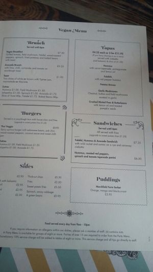 Vegan menu - November 2016 at The Cosy Club in Leicester