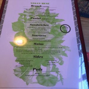 the vegan menu  at The Cosy Club in Leicester