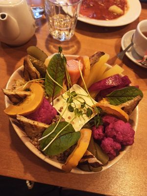 Pickled veggie bowl with baked tofu and buckwheat groats. at Restauracja Ciasna in Torun