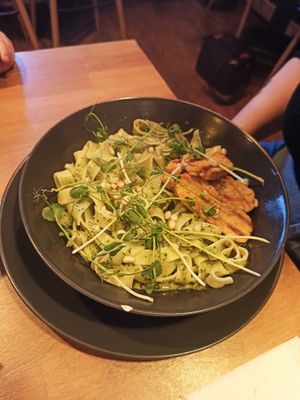 Pasta with kale pesto and tempeh at Restauracja Ciasna in Torun