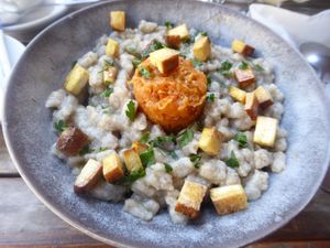 Vegan gnocchetti and tofu with sauerkraut at Restauracja Ciasna in Torun