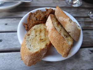 Bread and lentils paste starter at Restauracja Ciasna in Torun