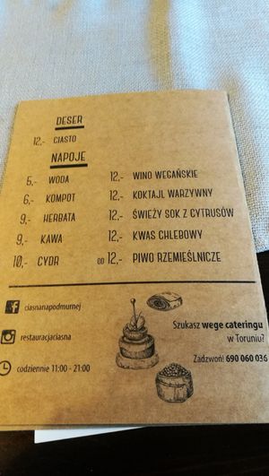 Menu at Restauracja Ciasna in Torun