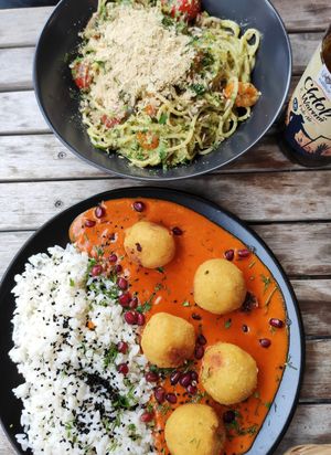 Kofta in tomato sauce and pasta pesto at Restauracja Ciasna in Torun