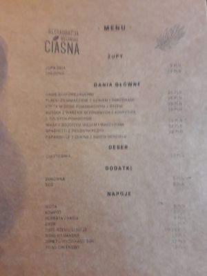 Menu at Restauracja Ciasna in Torun