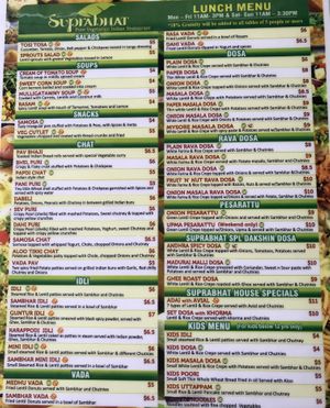 Menu side 1 at Suprabhat in Austin