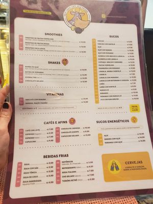 Menu at Vaca Louca Cafe in Maringa
