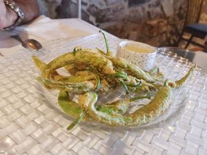 Green chillies in tempura with pure garlic sauce at Casa Chema in Oviedo