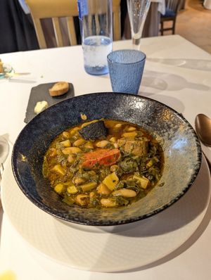 stew with  vegan chorizo and morcilla at Casa Chema in Oviedo