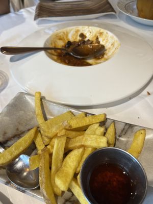 Callos de setas con patatas y salsa picante de piparras del huerto (no me dio tiempo a hacer foto antes)  at Casa Chema in Oviedo