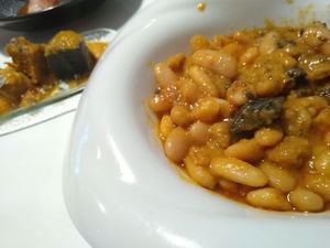 Vegan Fabada. Chicharos con morcilla y ternera vegana. at Casa Chema in Oviedo