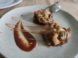 Chestnut base with stew vegetables at Casa Chema in Oviedo