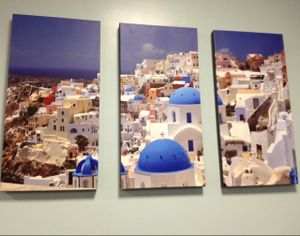 Canvas photos of Santorini, Greece at Pita Cafe in Scottsdale