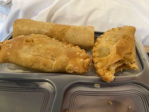Curry puffs and spring roll ($1.50 each)  #Veganuary at Xing Hua Vegetarian 兴化美食 - Fortune Centre in Central Singapore
