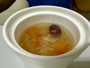 Peach gum, snow fugus, papaya soup.  at Xing Hua Vegetarian 兴化美食 - Fortune Centre in Central Singapore