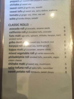 Classic Rolls at Shizen Vegan Sushi Bar in San Francisco