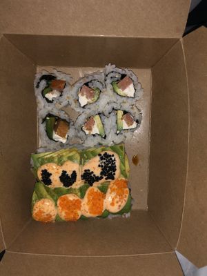 Top: Philadelphia roll // bottom: candlestick  at Shizen Vegan Sushi Bar in San Francisco