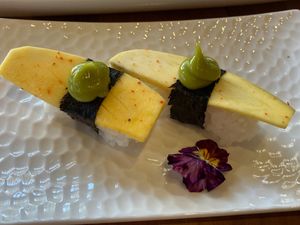 Green mango nigiri at Shizen Vegan Sushi Bar in San Francisco