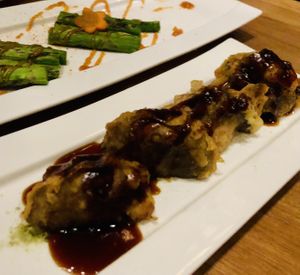 Asparagus and Bean curd katsu at Shizen Vegan Sushi Bar in San Francisco
