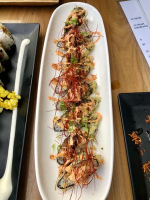 Delicious roll with tempura  at Shizen Vegan Sushi Bar in San Francisco