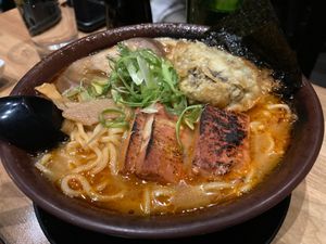 Spicy garlic miso ramen at Shizen Vegan Sushi Bar in San Francisco