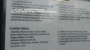 sushi menu at Shizen Vegan Sushi Bar in San Francisco