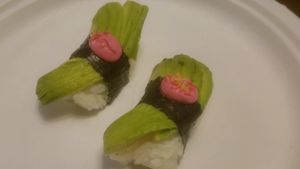 avocado nigiri at Shizen Vegan Sushi Bar in San Francisco