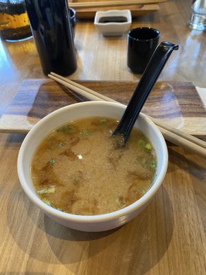 Mushroom miso soup  at Shizen Vegan Sushi Bar in San Francisco