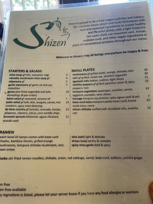 Menu  at Shizen Vegan Sushi Bar in San Francisco