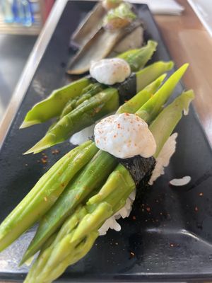 Asparagus nigiri  at Shizen Vegan Sushi Bar in San Francisco