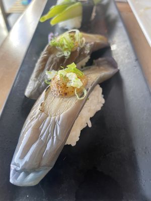Eggplant nigiri  at Shizen Vegan Sushi Bar in San Francisco