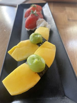 Pickled green mango nigiri  at Shizen Vegan Sushi Bar in San Francisco