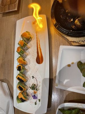 Rolls on fire   at Shizen Vegan Sushi Bar in San Francisco