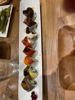 Rainbow of veg topping  at Shizen Vegan Sushi Bar in San Francisco