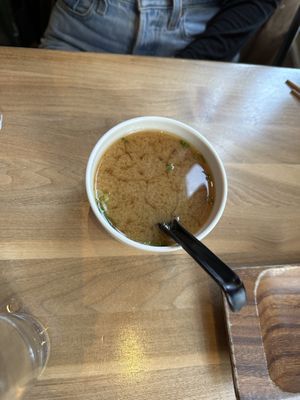 Miso soup  at Shizen Vegan Sushi Bar in San Francisco