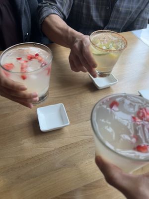 Cheers!  at Shizen Vegan Sushi Bar in San Francisco