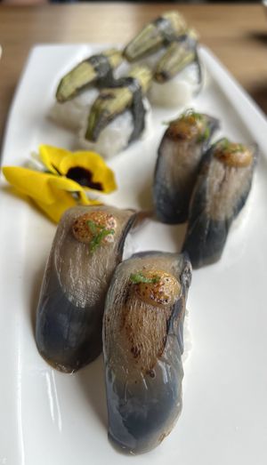Eggplant, Okra  at Shizen Vegan Sushi Bar in San Francisco