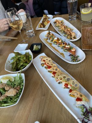Beautiful assortment of dishes  at Shizen Vegan Sushi Bar in San Francisco