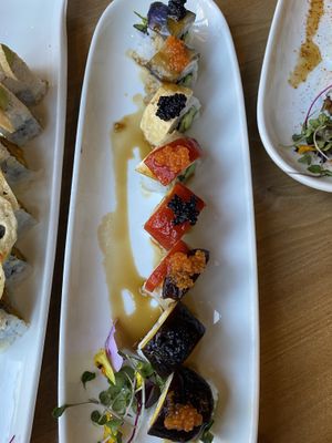 One of the many specialty rolls our group shared.   at Shizen Vegan Sushi Bar in San Francisco