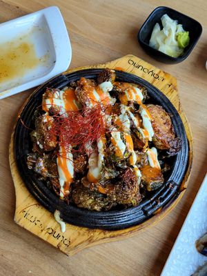 Brussels sprouts in a delicious sauce at Shizen Vegan Sushi Bar in San Francisco
