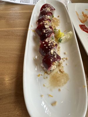 New rolls with beets  at Shizen Vegan Sushi Bar in San Francisco