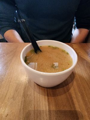 Miso soup at Shizen Vegan Sushi Bar in San Francisco