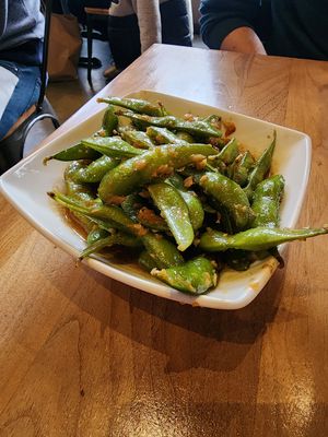 Garlic edammame  at Shizen Vegan Sushi Bar in San Francisco