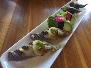 boring aubergine and avocado nigiri at Shizen Vegan Sushi Bar in San Francisco