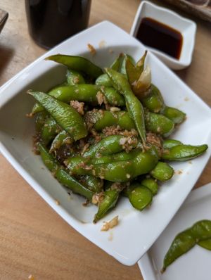 Garlic edamame at Shizen Vegan Sushi Bar in San Francisco