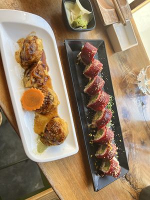 Tempura & Colonel’s Pipe Sushi Roll   at Shizen Vegan Sushi Bar in San Francisco