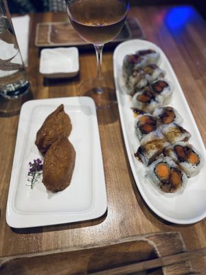 Inari and sweet potato roll  at Shizen Vegan Sushi Bar in San Francisco