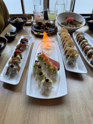 Candlestick roll on fire   at Shizen Vegan Sushi Bar in San Francisco