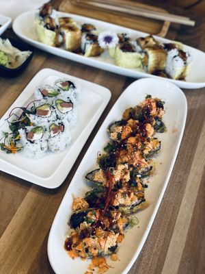 Boddy and soul, philadelphia roll, and sweet potato roll  at Shizen Vegan Sushi Bar in San Francisco